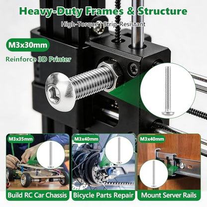 466 Pcs M3 Hex Button Cap Screws Nuts Washers Wrench Kit, 304 SS | (6mm-40mm) with 2 Hex Wrenches, Metric Fastener Set for 3D Printing & Machinery DIY Repair,Clear Label Storage Box - size: SS M2 466pcs 2
