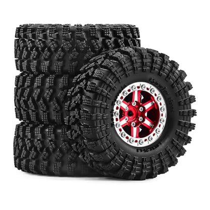 1.3" Aluminum Wheel & Tire Set - Upgrade Parts for 1/18 1/24 SCX24 TRX4M RC Crawler (red) - color: red-2