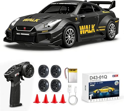 ARRIS 1/43 GTR35 RC Drift Car 4WD with Gyro Full Proportional RTR | Alloy Body, 20KM/H Speed, Extra Drift Tires, Silent Bearings, Type-C Charging - color: Black-gtr