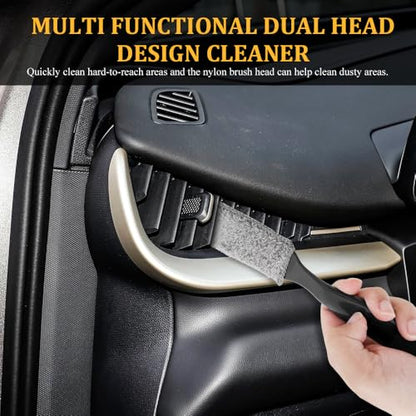 Universal 2 in 1 Duster for Car Clean, Car Detailing Brush, Double Head Soft Car Interior Detailing Brush Dust Brush, Car Double Head Clean Brush for Air Vents Dashboard Screen (Black) - color: Black