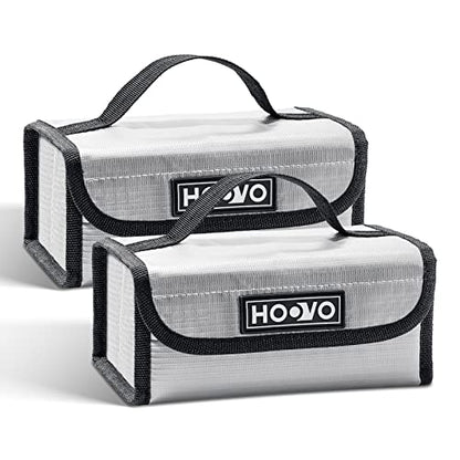 HOOVO Lipo Bag Fireproof Lithium Battery Storage Safe Bags, 2 Pack | Lipo Battery Bag Fireproof & Explosionproof,Guard Safe Bag for DJI /RC Batteries, 180 * 105 * 80mm, Accommodate 4pcs Battery