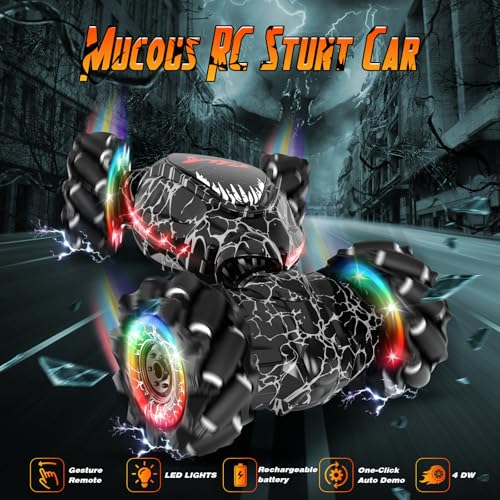 RC Stunt Car, 2.4GHz LED Gesture Sensing, 4WD Double Sided Rotation with Lights and Music, All Terrain Rotation Drift Car - Birthday Gifts for Boys & Girls (Black)