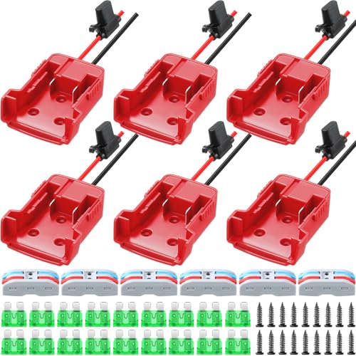 Pickmesh 6 Packs Wheels Adapter Compatible with Milwaukee 18v Battery Adapter Converter Kit for RC Car Robotics RC Truck DIY Use Power Connector with 12AWG Wire Fuses and Wire Terminals