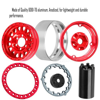 RC 1.9 Dually Beadlock Wheels Rims w/Adjustable Offset for 1/10 TRX4 TRX6 SCX10 SCX10 II 90046 SCX10 III AXI03007 SCX10 Pro Gen7/8 D90 VS4-10 MST CFX RC Crawler Car,4Pcs Alloy Rims,Red - color: Red - (Wheels Rims)