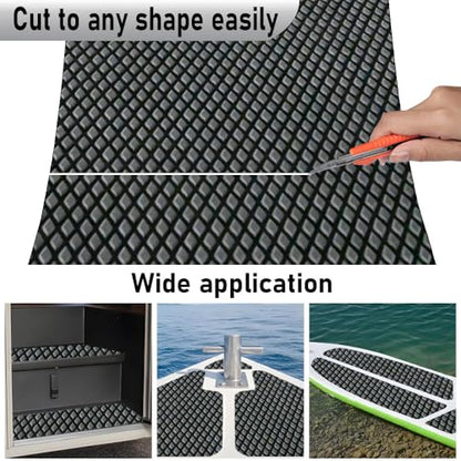 98.4"X43.31" Boat Flooring Self-Adhesive EVA Foam Boat Decking Marine Yacht RV Pool Non-Skid - color: Dark gray and black