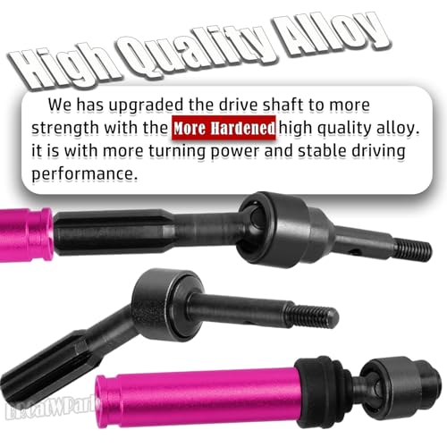 Drive Shaft Axles Upgrades Part for 1/10 Slash 4X4 VXL/Rustler 4X4 VXL/Stampede 4WD VXL,RC Steel #45 Front & Rear 4Pcs Driveshafts CVD w/ Hex Hops Up,Pink - color: Pink - (Axles)