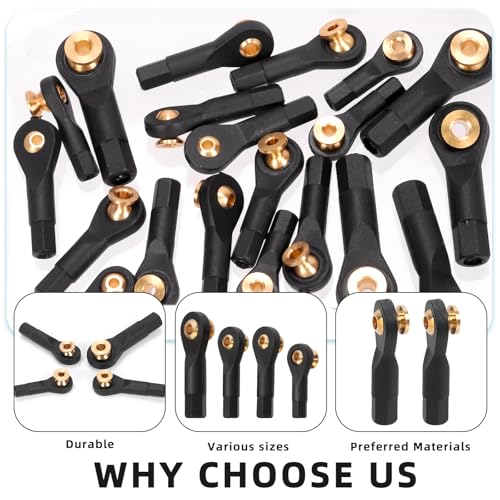 Glarks 20pcs M2 M2.5 M3 Lever Steering Linkage Tie Rod End Ball Head End Without Screws and Nut, 4 Sizes Ball Head Link Joint End, Ball Head Holder Tie Rod Ends Ball Joint Link for RC Crawler Car
