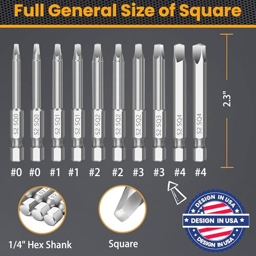 MulWark Robertson Square Allen Wrench Drill Bits Set 10PC Screwdriver Bit Set, 2.3" Long 1/4" Diameter Quick Release Shank Magnetic Square Drive Bit Set for Assembling Furniture - style: 10PC Square Drill Bit Set