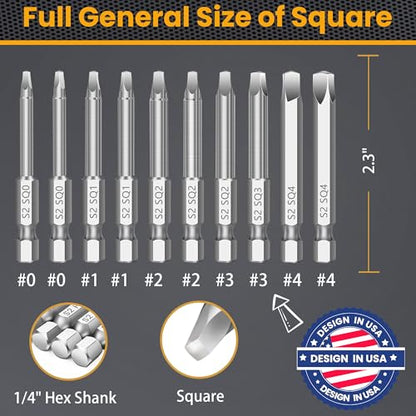 MulWark Robertson Square Allen Wrench Drill Bits Set 10PC Screwdriver Bit Set, 2.3" Long 1/4" Diameter Quick Release Shank Magnetic Square Drive Bit Set for Assembling Furniture - style: 10PC Square Drill Bit Set