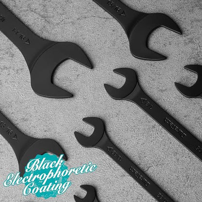 DURATECH Super-Thin Open End Wrench Set, SAE, 8-Piece, 1/4" to 1-1/16" | Slim Wrench Set, Black Electrocoat, Rolling Pouch - color: Black, size: SAE