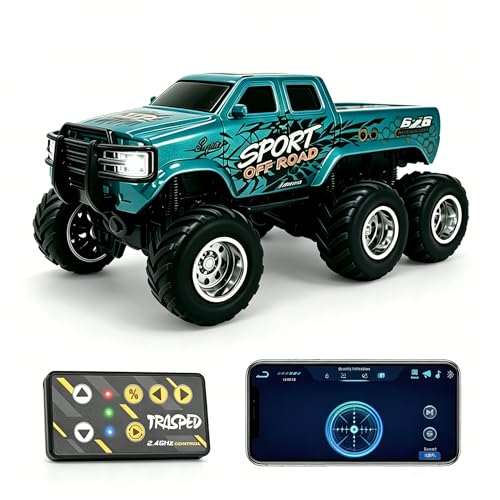 haomsj 1/64 Mini Rc Monster Truck 6x6 Off Road Remote Car for Kids & Adults | Sturdy Metal Car|3 Speeds|2.4G Flexible Remote Control|Long Lasting|Fast Charge|All-Terrain|Gift for Boys Age 3-12 - color: Green
