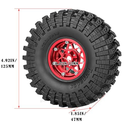 RC 1.9" Beadlock Wheel Tires Set 1.9 Beadlock Wheels and Tires for 1/10 SCX10 90046 AXI03007 TRX4 TRX6 VS4-10 Gen7 Gen8 MST CFX D90 RC Crawler Car,Aluminium 1.9 Rims w/Wheels Ring,Red - color: Red- (Wheel Tires)