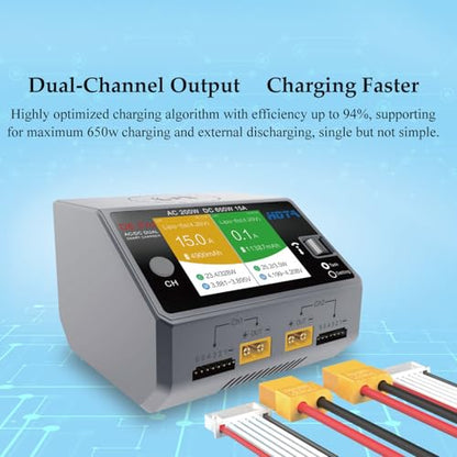HOTA D6 Pro Lipo Battery Charger AC200W DC650W Dual Channel 15A Smart Balance Battery Charger for LiIon/LiHV/NiCd for RC Car Drone Parts