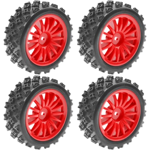 4Pack Vgoohobby OD2.83in 1/10 On Road Rubber Tires w/Nylon Wheel Rims 12mm Hex Compatible with HSP HPI Redcat Tamiya Traxxas 1/10 RC On Road Racing Touring Car (Red) - color: Red