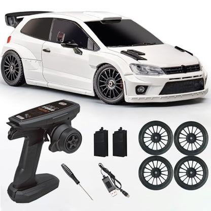 LDRC 2801 1/28 Mini RC Drift Car GTR 2.4GHz 4WD RTR with 4PCS Drift Tires Racing Radio Control Cars (White) - color: White