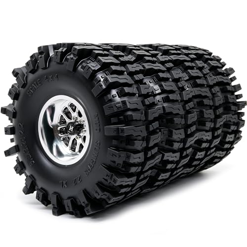 HOBBYSOUL 5.9'' Tall Mud Slingers XL RC 2.2 beadlock Wheels and Tires Set | -11mm negative offset silver beadlock wheel rims, T8 Compound Tire, For 1/10 RC Crawlers Truck Upgrades - color: Silver, size: 150mm / 5.9inch Tall