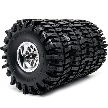 5.9'' Tall Mud Slingers XL RC 2.2 beadlock Wheels and Tires Set | -11mm negative offset silver beadlock wheel rims, T8 Compound Tire, For 1/10 RC Crawlers Truck Upgrades - color: Silver, size: 150mm / 5.9inch Tall