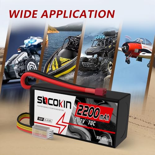 3S Lipo Battery 11.1V 70C 2200mAh Battery Short Soft Case RC Car Battery with T-Plug Connector Plug for RC Crawler Cars Truck Airplanes Quadcopters Boats 2 Packs
