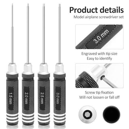 4pcs Hex Screw Driver Set 1.5mm 2.0mm 2.5mm 3.0mm Allen Wrench Keys Screwdriver Kit RC Repair Tools Kit for TRX4M SCX24 FCX18 Precise Model Airplane Screwdriver Set