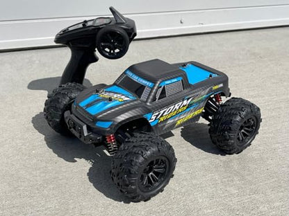 1:16 Scale Storm RC Monster Truck, 4WD Off-Road Remote Control Car, Brushed Motor, RTR, Blue/Black