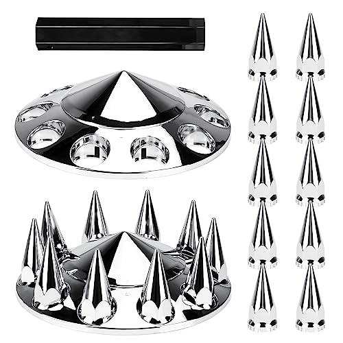 Aeagle Spike Front Axle Cover Combo Kits for Semi Truck Hubs w/Screw-On 33mm Lug Nut, ABS Plastic Chrome Plated, 10 Hole Removable Caps, 2Pcs - color: Front Spiked