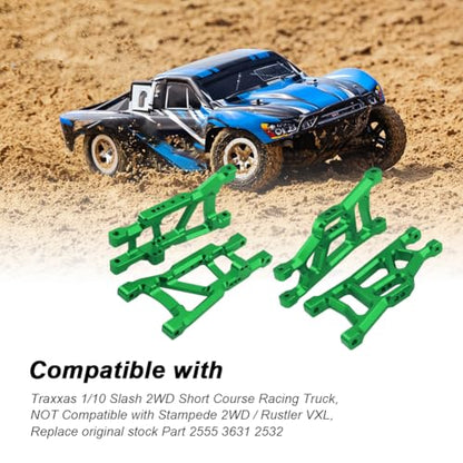 Hobbypark Aluminum Suspension Arms Set (Front & Rear), w/Tie Bar for 1/10 Traxxas Slash 2WD RC Car Upgrade Parts Hop Ups, Replace 2555 3631 2532 (Green-Anodized) - color: Green