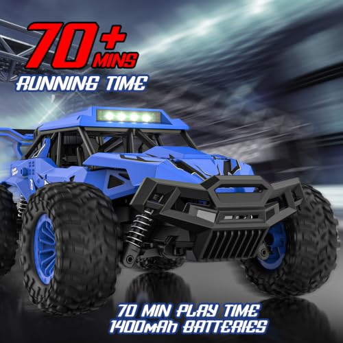 BLUEJAY Remote Control Car, 2.4GHz High Speed 33KM/H RC Cars Toys | 1:12 Monster RC Truck Off Road with LED Headlight and Rechargeable Battery Gifts for Adults Boys 8-12 - color: Blue
