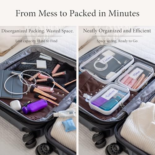 Clear Hard Shell Zipper Case Set (1Large + 2Small), 120s Thick PET Plastic Storage Bags, Dual Zipper Travel Organizer with Star Charms, Removable Strap, Removable Labels & 2 Markers - size: 1Large + 2Small