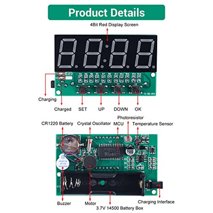 MiOYOOW DIY Electronic Clock Soldering Kit, Rechargeable 4-Digit Digital Alarm Clock with Light Sensor, SMD SMT Soldering Practice Kit, STEM Electronics Project for School Learning and Daily Use - color: 4 Digit Rechargeable Clock Kit