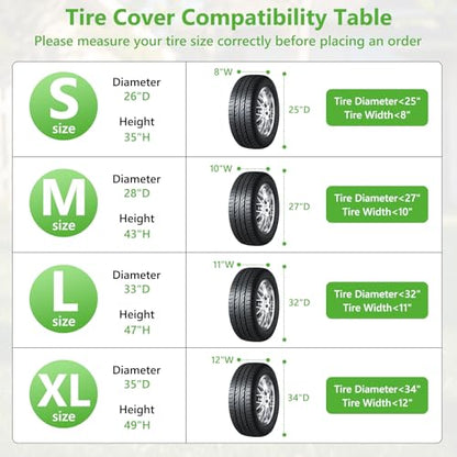 Tire Cover, Heavy Duty Waterproof and Dustproof Tire Storage Bag for Jeep Trailer RV SUV Truck Tires with Zipper (Black,Holding 4 Tires Within 34 Inch Diameter) - size: 35 x 49in