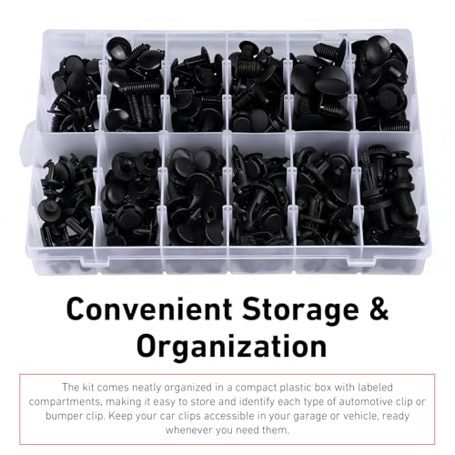 240 PCS Bumper Retainer Clips, Multiple Sizes Car Fender Fastener Rivets, Push Sturdy Material Auto Body Door Panel Trim Panel Fender Retainer Set, Universal for Car, SUV, Truck (Black)