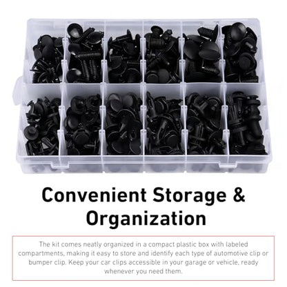 240 PCS Bumper Retainer Clips, Multiple Sizes Car Fender Fastener Rivets, Push Sturdy Material Auto Body Door Panel Trim Panel Fender Retainer Set, Universal for Car, SUV, Truck (Black)