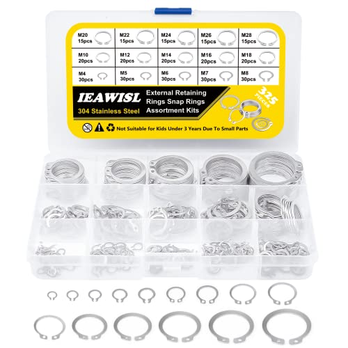 325 PCS Snap Rings, 15 Sizes M4-M28, 304 SS C-Clip for Moving Parts | M4/5/6/7/8/10/12/14/16/18/20/22/24/26/28mm, Rust and corrosion resistance, for axles, automobiles, machinery, Divided box - color: Silver, size: 325 pcs