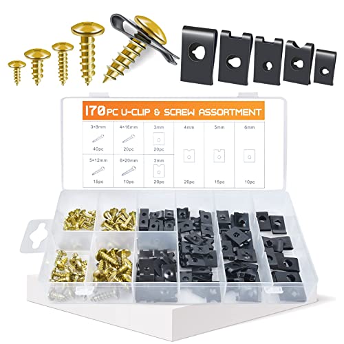 OTUAYAUTO 170PCS Car U Clips with Screw Assortment Kit - 10 Different Sizes Automotive U Nut and Screw Clip, Automotive U Nut Screw Clip, for Car Dash Door Panel Interior - size: 170Pcs 10 Sizes Clips
