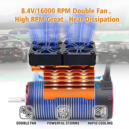 RC Cooling Fans 16000RPM,40mm Dual Car Motor Cooling Fans with Metal Heatsink for 1/5 1/6 Scale RC Car Truck Diameter 55-58mm Motor (Orange) - style: Orange