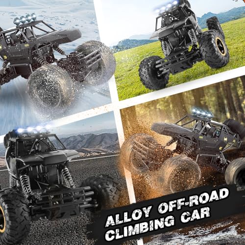 RC Cars Remote Control Car 1:12 Off Road Truck, Metal Shell LED Headlights Offroad Monster RC Truck, 4x4 All Terrain Hobby RC Cars Toys for Boys Kids Adults Gifts 8-12 - color: Black