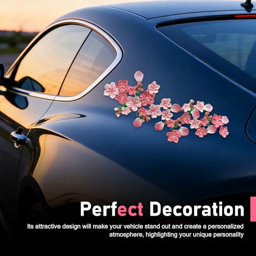 32 PCS 3D Peach Blossom Car Sticker, Resin Material Self-Adhesive Car Body Exterior Decorative Sticker, DIY Personalized Auto Door Ornament, Universal for Most Cars SUVs Trucks (Pink)