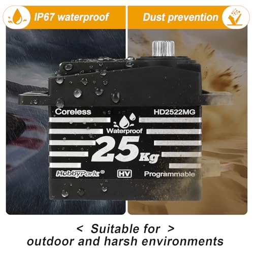 HobbyPark Waterproof RC Servo High Torque Coreless Motor Metal Gear RC Digital Servo Parts for 1/8 1/10 RC Crawler SCX10 TRX4 RC Truck RC Car Buggy RC Basher Control Angle 90°-180° (25kg Torque)