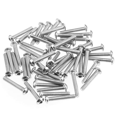 HELIFOUNER 100 Pieces M3 x 18mm, Thread Pitch 0.5mm, 304 Stainless Steel (18-8) Button Head Socket Cap Screws, Fully Threaded - size: M3 x 18mm