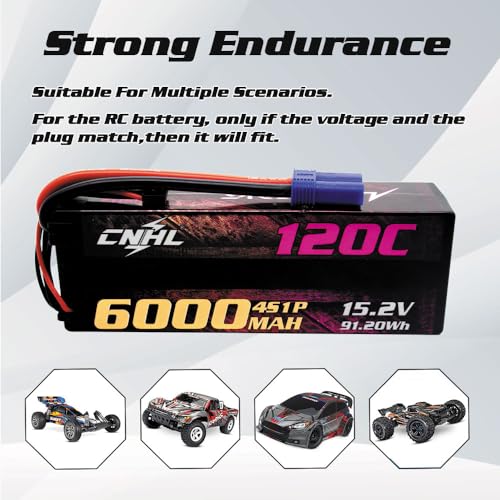 CNHL 6000mAh 4S Lipo Battery 15.2V 120C HV EC5 Hard Case for RC Car | High voltage system delivers instantaneous acceleration and durable impact protection for 1/8 RC racing buggies.