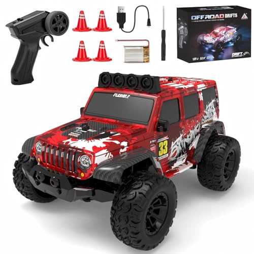 1:32 High Speed 20 KM/H Monster Remote rc Car with LED Light Rechargeable Battery, Remote Drifting rc Car Rotate 360° - Boys Toys Suitable for Birthday Back-to-School Season - color: Rc Monster Car-red