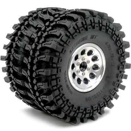 RC 1.9 Beadlock Wheels Rims Silver & XL Size 1.9 Tires 4.75" (121mm) Fit 1/10 Crawler Redcat Gen8 Traxxas TRX-4 Tamiay CC01 Axial SCX10 Mud Rock Crawler Badland Terrain, (4-Pack, Assembled) - color: Silver