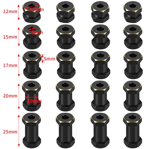 4PCS RC Hex Hub 12mm Brass Wheels Hex Hub 12mm/15mm Offset Extension Black Hex Drive Adapter Combiner Coupler Conversion Compatible with 1/10 RC Crawler Axial SCX10 90046 D90 Upgrades (12mm) - color: 12mm