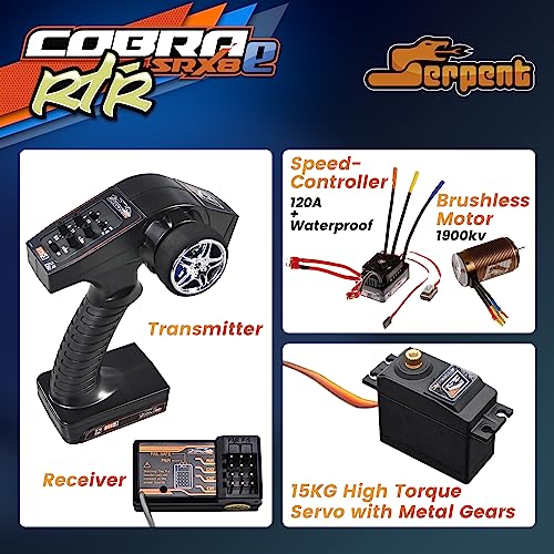 Serpent 1/8 4wd Electric Buggy RTR, 4WD Off-Road Buggy | High Performance, Waterproof, Components, Competition Grade, Hobby Racing, Charger and Battery Excluded, SRX8-E - color: Orange&blue