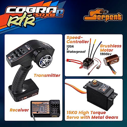 Serpent 1/8 4wd Electric Buggy RTR, 4WD Off-Road Buggy | High Performance, Waterproof, Components, Competition Grade, Hobby Racing, Charger and Battery Excluded, SRX8-E - color: Orange&blue