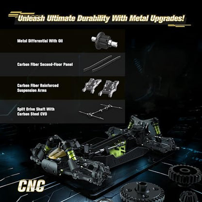 RLAARLO 1/10 Brushless RC Cars, 4×4 Buggy, 50+ MPH, Carbon Fiber, Ages 8+ | 3650-2650KV Brushless Motor, 4WD, 3S LiPo, Alloy Chassis, Sealed Diffs, 20kg Servo, 6CH Radio, Waterproof, All-terrain
