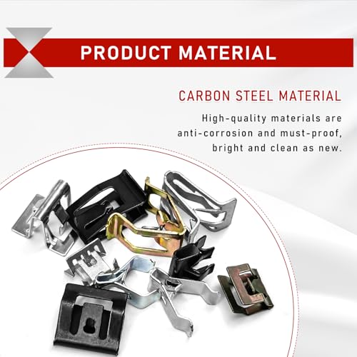 100Pcs 10 Sizes Metal Trim Clip - Panel Spring Clip Kit 7.9mm 10mm 11mm 13.1mm 14.1mm 15.3mm 15.8mm 16mm 17.3mm 18.2mm Auto Car U-Clip Trim Moulding Clip Kit Compatible with Audi VW 4A0-867-276A
