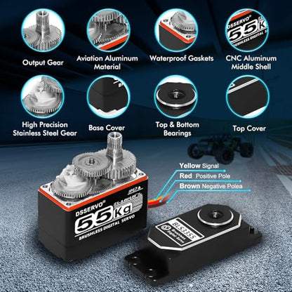 Brushless Servo 55KG Servo Full Metal High Torque Servo Digital RC Servo Motor for TRX4 TRX6 SCX10 III VS4-10 GEN7 1/10 RC Crawler Car Upgrade Parts High Torque Waterproof 180°