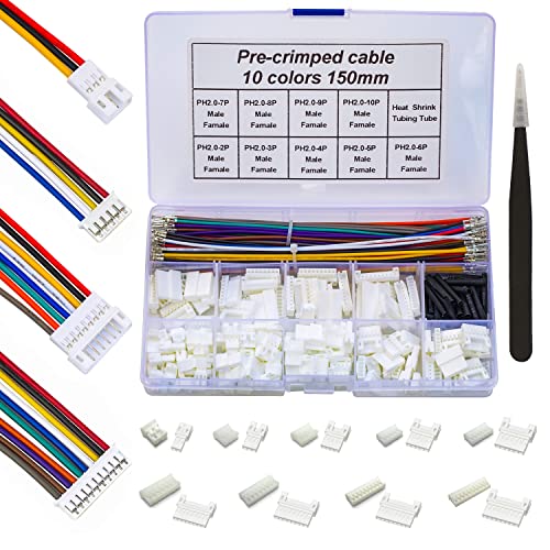 JST Connector Kit 2.0mm Pitch JST-PH 2.0 Male Female Connector with Premium 22AWG Pre-Crimped Extension Cables,PH 2.0mm Connector 2/3/4/5/6/7/8/9/10 Pin Male Female Housing (PH-MF-Kit) - size: JST-2.0MM-PH Male Female
