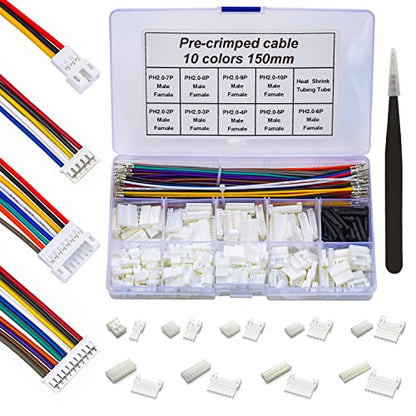 JST Connector Kit 2.0mm Pitch JST-PH 2.0 Male Female Connector with Premium 22AWG Pre-Crimped Extension Cables,PH 2.0mm Connector 2/3/4/5/6/7/8/9/10 Pin Male Female Housing (PH-MF-Kit) - size: JST-2.0MM-PH Male Female